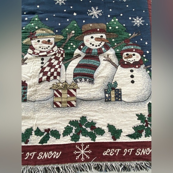 Vintage Chatham Tapestry Throw Blanket Let It Snow Christmas Snowmen‎ Holiday - Picture 7 of 11